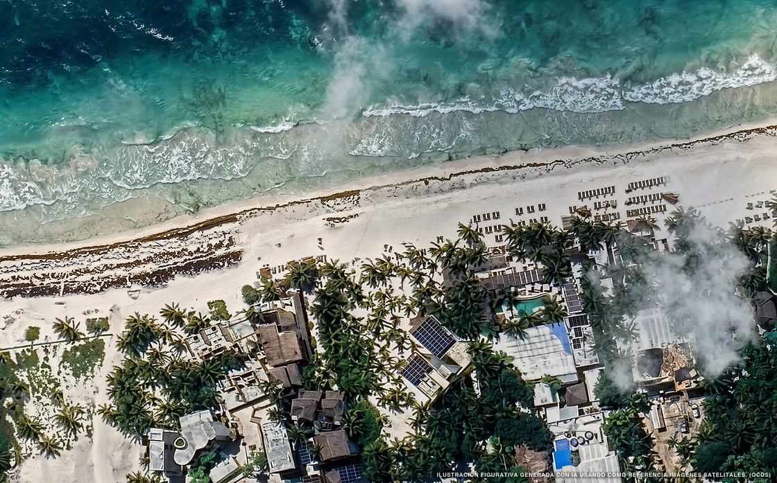Illustration aérienne de Hotel Los Arrecifes, Tulum (plage Playa Del Pueblo), Caraïbes mexicaines