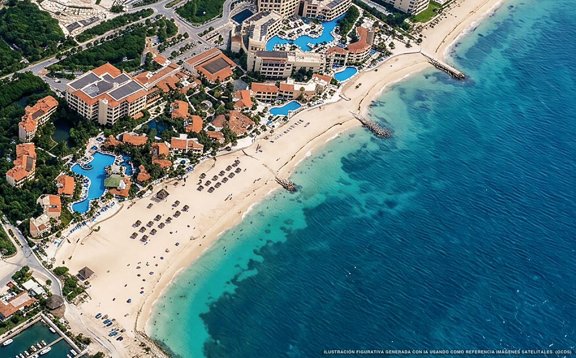 Illustration aérienne de Hotel Marina El Cid, Puerto Morelos (plage Puerto Morelos Sur), Caraïbes mexicaines