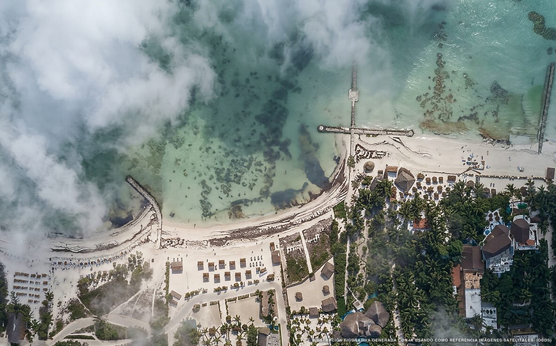 Illustrazione aerea di Hotel Puerto Holbox Beach Front, Holbox (spiaggia Holbox Sur), Caraibi messicani
