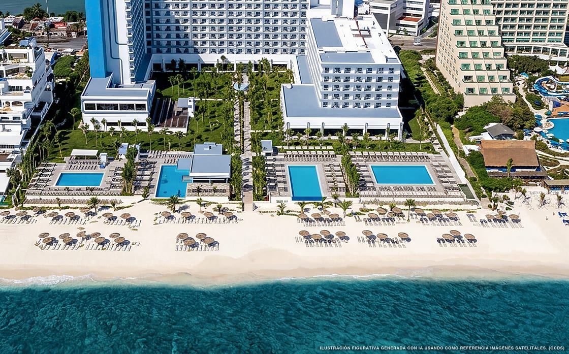 Ilustración aérea de Hotel Riu Palace Kukulkan, Cancún (playa Playa Marlin), Caribe Mexicano