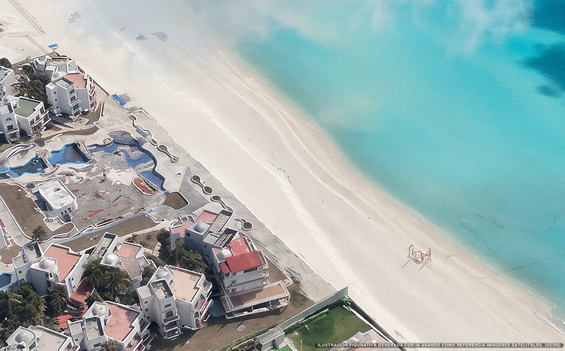 Illustrazione aerea di Hotel Riu Ventura, Cancún (spiaggia Playa Delfines), Caraibi messicani