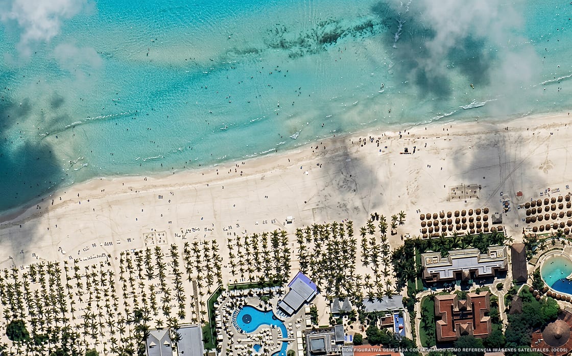 Illustrazione aerea di Hotel Riu Yucatán, Playa del Carmen (spiaggia Playacar), Caraibi messicani