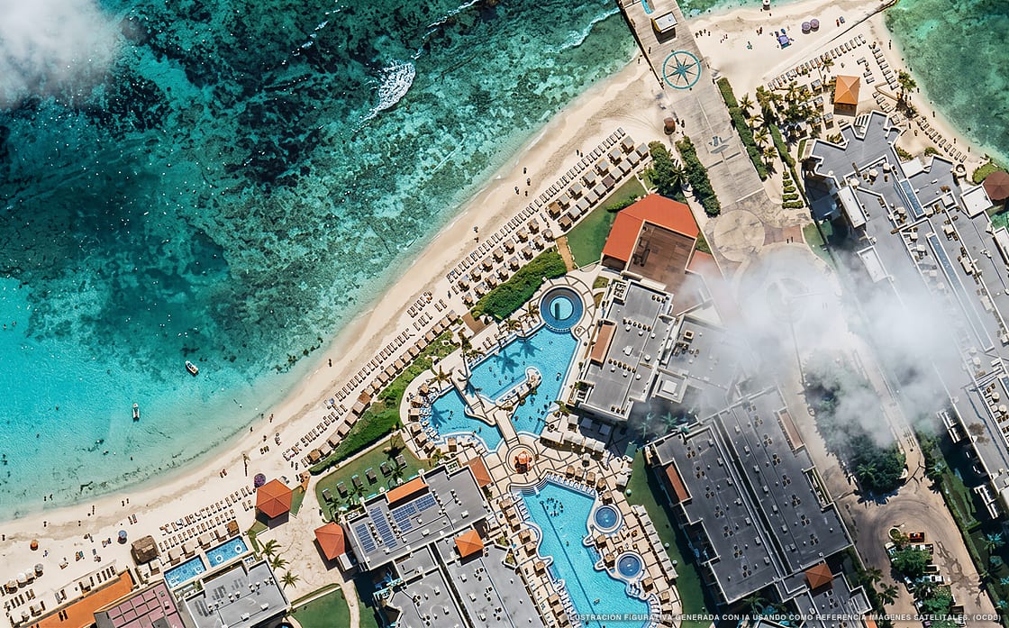 Illustration aérienne de Hyatt Vivid Playa Del Carmen, Playa del Carmen (plage Playa Mamitas), Caraïbes mexicaines