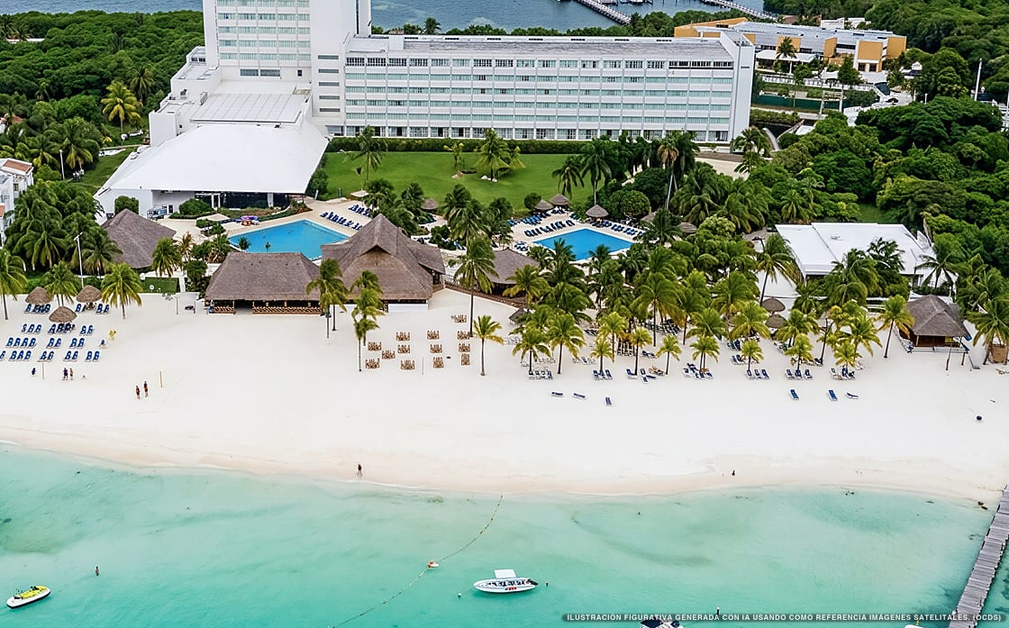 Illustrazione aerea di InterContinental Presidente Cancún, Cancún (spiaggia Playa Ancha), Caraibi messicani