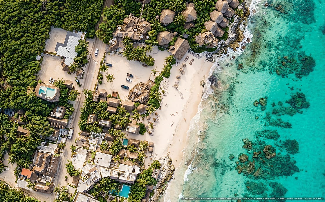 Illustration aérienne de La conchita Tulum, Tulum (plage Azulik), Caraïbes mexicaines