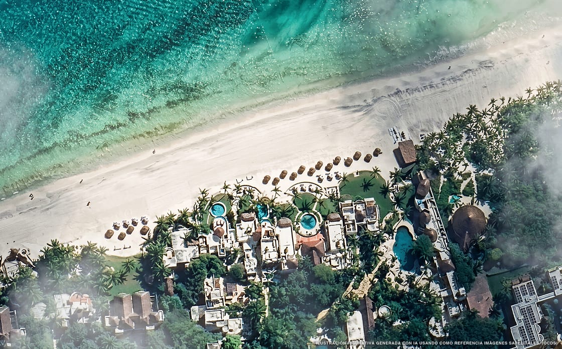 Illustration aérienne de Maroma, A Belmond Hotel, Riviera Maya, Puerto Morelos (plage Punta Maroma), Caraïbes mexicaines