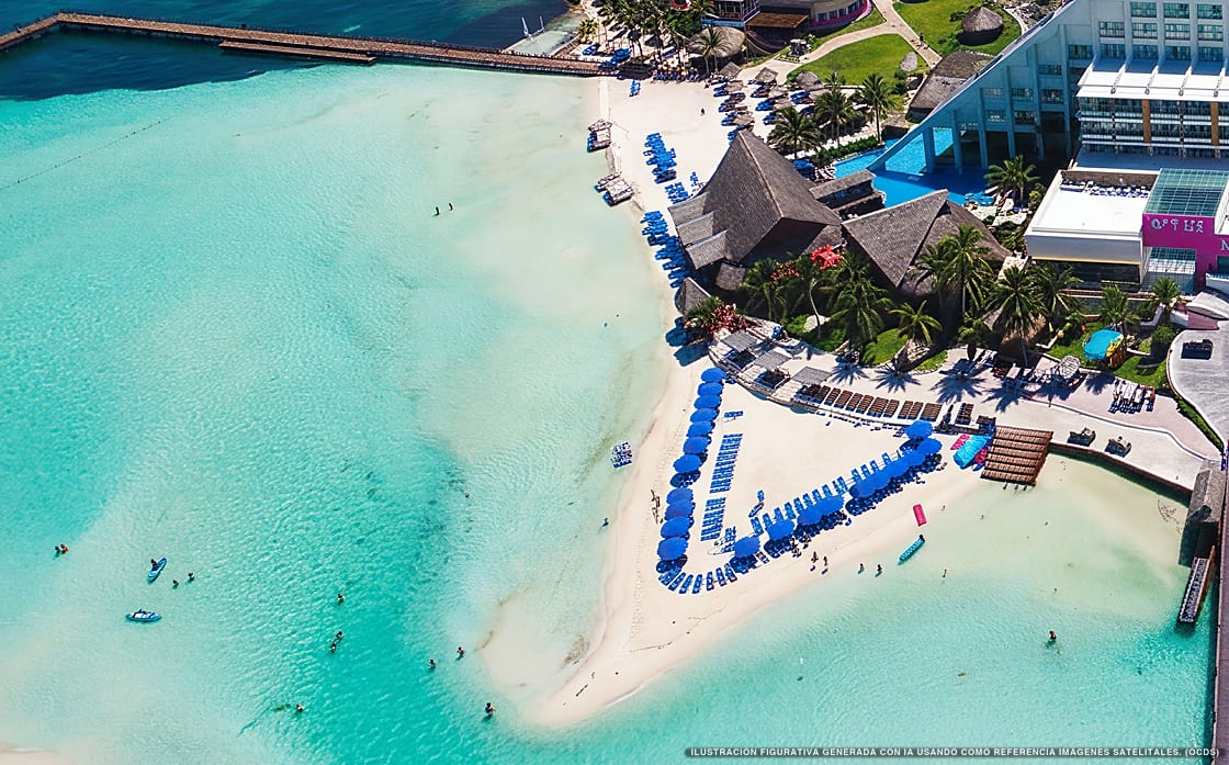 Illustrazione aerea di Mia Reef Isla Mujeres, Isla Mujeres (spiaggia Playa Mia), Caraibi messicani