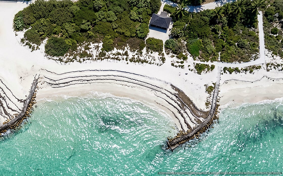 Illustrazione aerea di Mystique Holbox by Royalton, A Tribute Portfolio Resort, Holbox (spiaggia Holbox Sur), Caraibi messicani