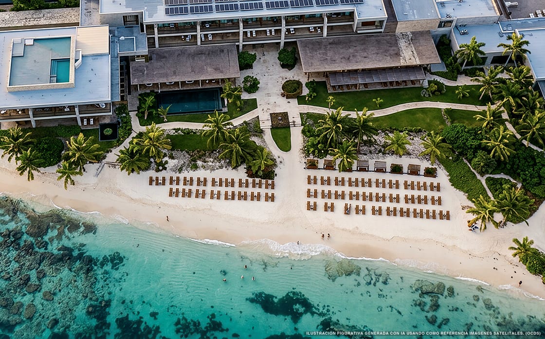 Illustration aérienne de NIZUC Resort and Spa, Cancún (plage Playa Nizuc), Caraïbes mexicaines