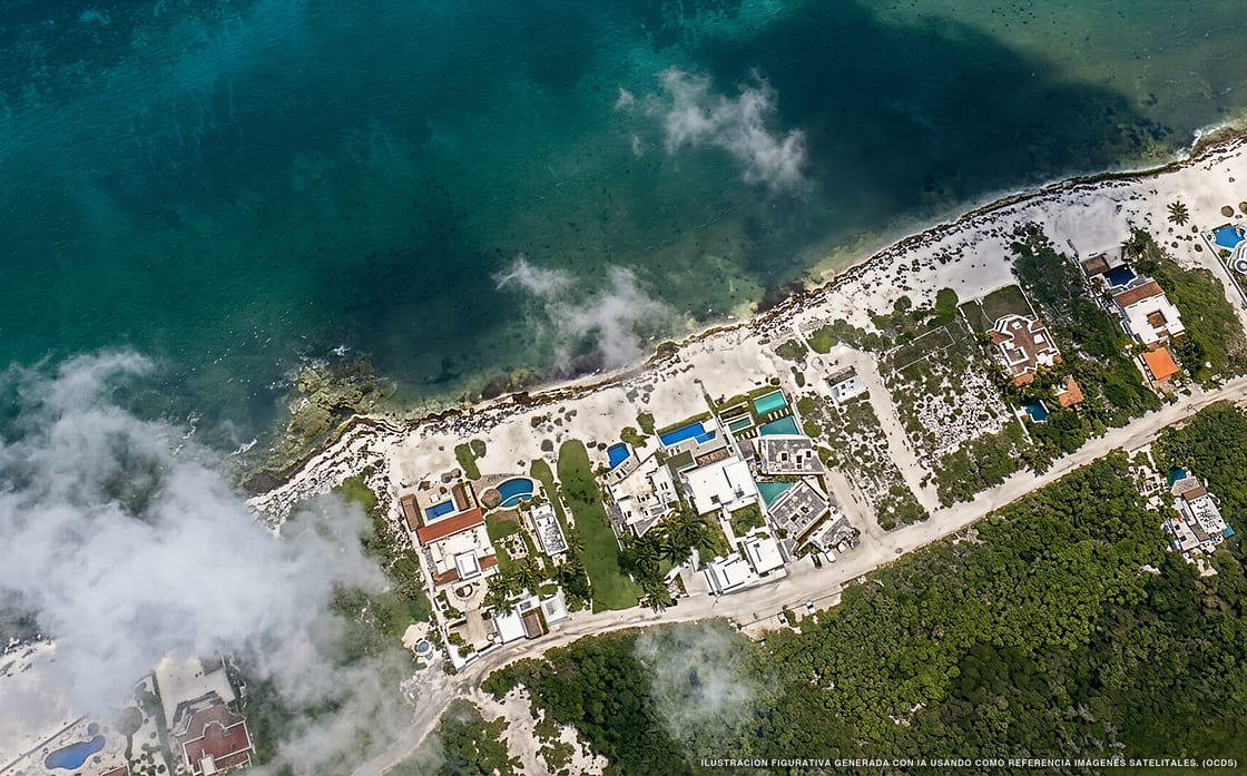 Illustration aérienne d'O Tulum Riviera Maya, Tulum (plage Tulsayab), Caraïbes mexicaines