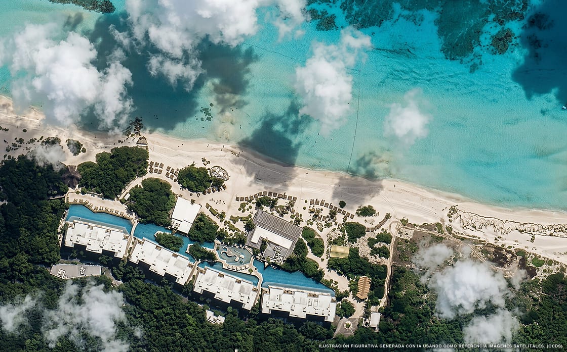 Illustration aérienne de Palmaïa-The House of AïA, Playa del Carmen (plage Playacar), Caraïbes mexicaines