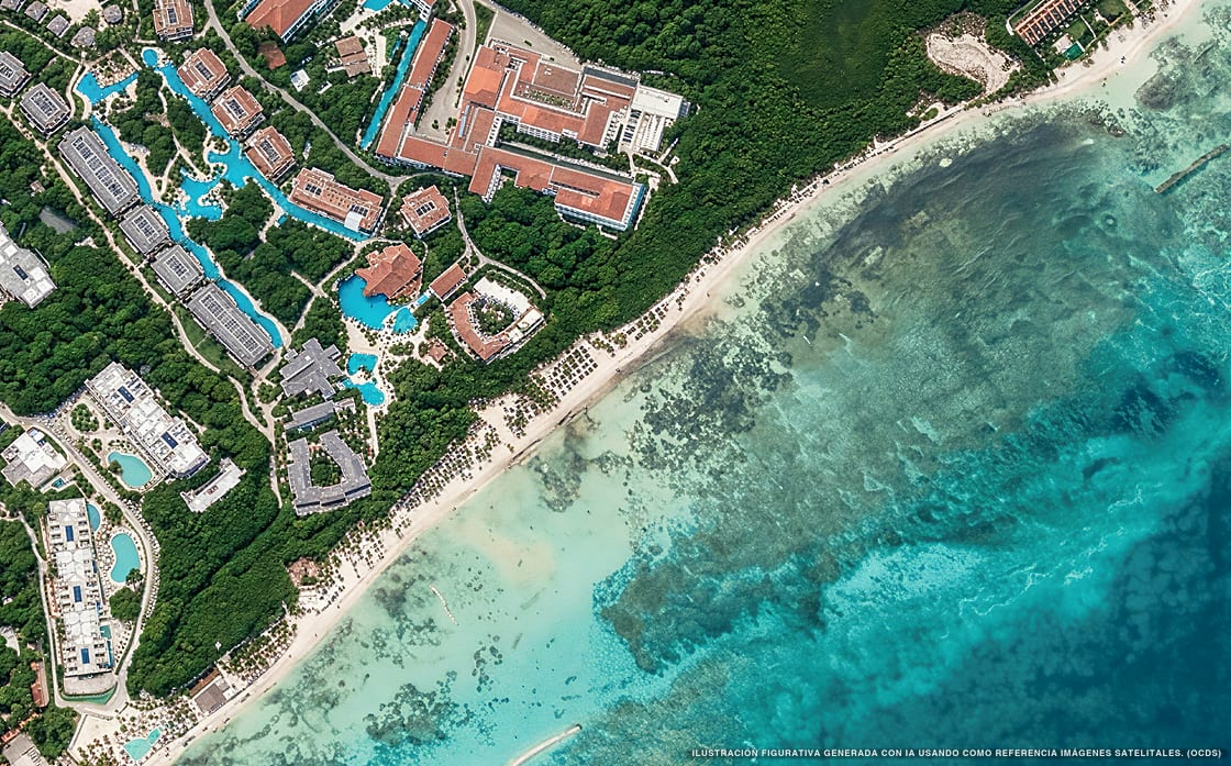 Illustration aérienne de Platinum Yucatan Princess, Playa del Carmen (plage Playa Xcalacoco), Caraïbes mexicaines