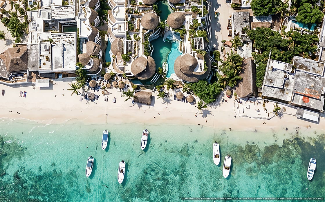 Illustration aérienne de Playa Palms Beach Hotel, Playa del Carmen (plage Playa El Recodo), Caraïbes mexicaines