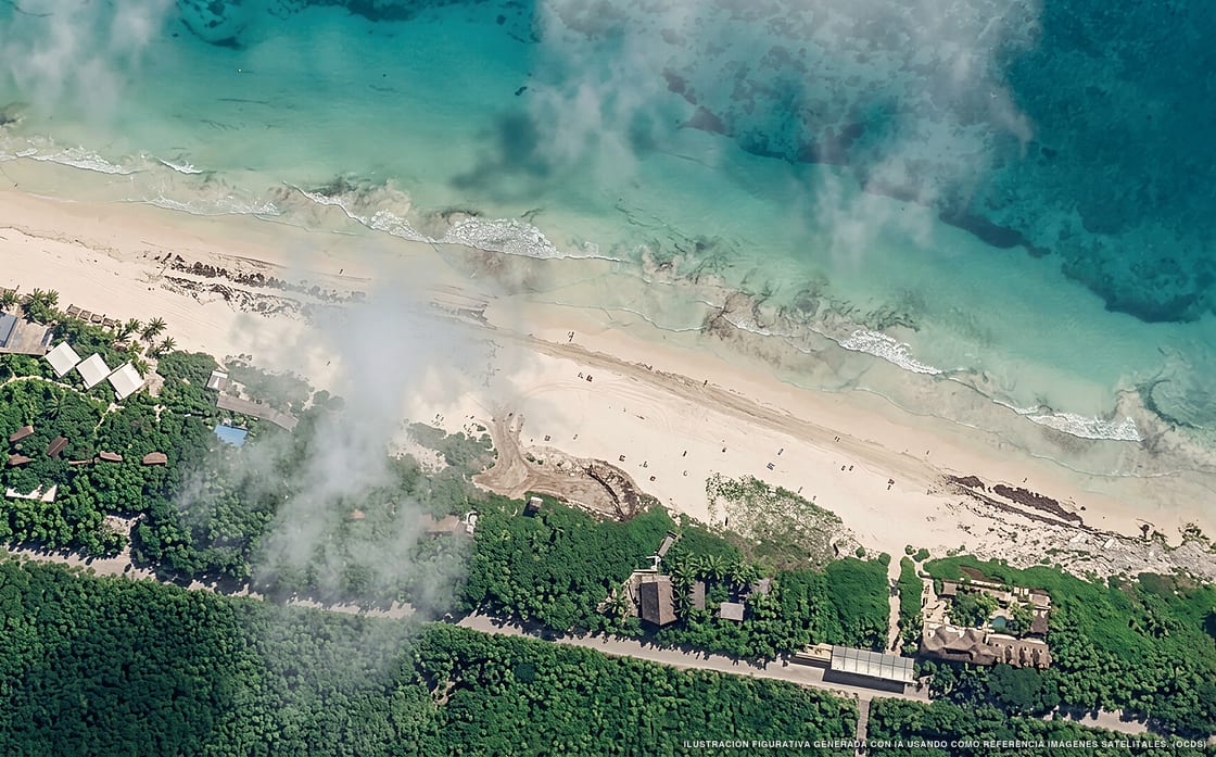 Illustration aérienne de POCNA, Tulum (plage Playa Condesa), Caraïbes mexicaines