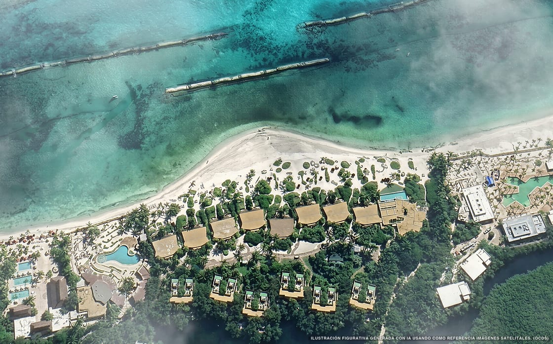 Illustration aérienne de Rosewood Mayakoba, Playa del Carmen (plage Mayakoba), Caraïbes mexicaines