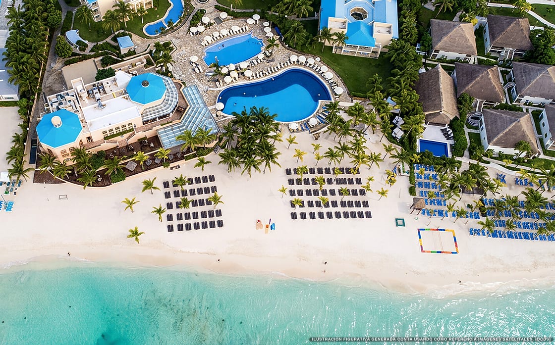 Illustration aérienne de Royal Hideaway Playacar, Playa del Carmen (plage Playacar), Caraïbes mexicaines