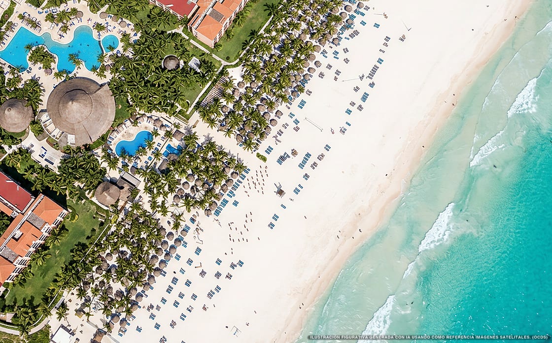 Illustration aérienne de Sandos Playacar, Playa del Carmen (plage Playacar), Caraïbes mexicaines