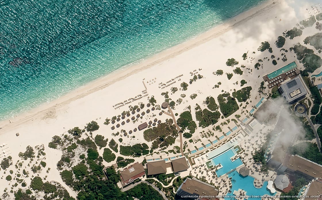 Ilustración aérea de Secrets Playa Mujeres Golf & Spa Resort, Isla Mujeres (playa Playa Mujeres), Caribe Mexicano