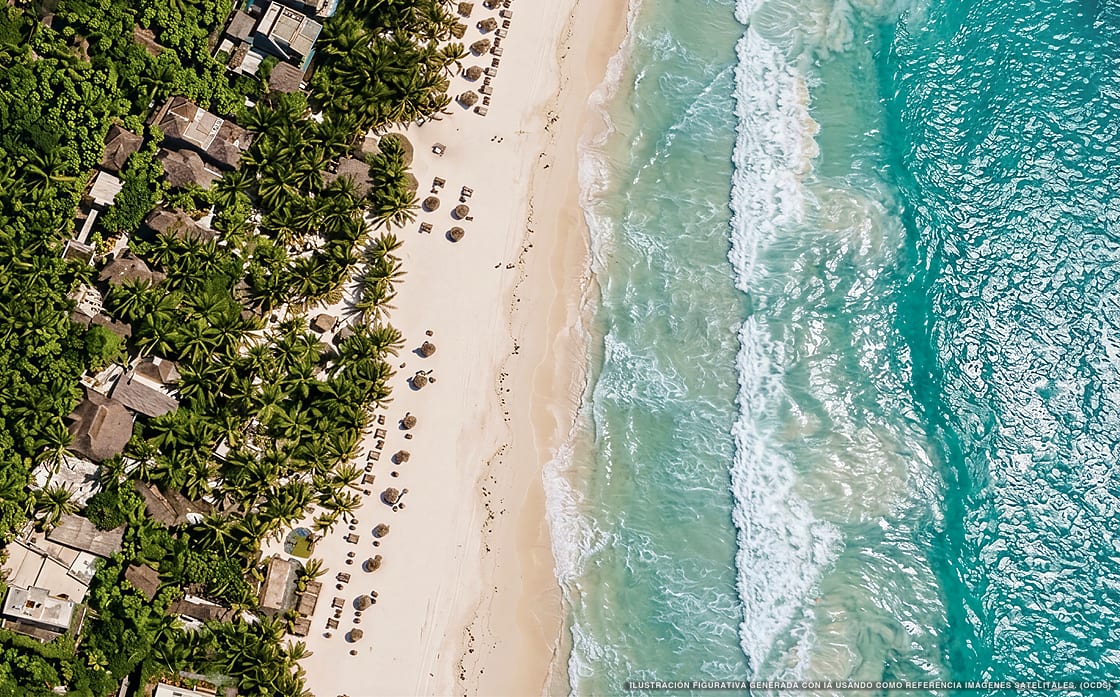 Illustration aérienne de Sivana Tulum, Tulum (plage Playa Del Pueblo), Caraïbes mexicaines