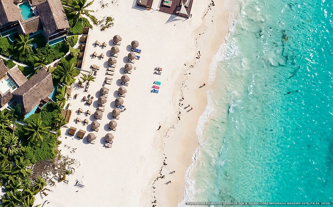 Illustration aérienne de Tago Tulum, Tulum (plage Playa Del Pueblo), Caraïbes mexicaines