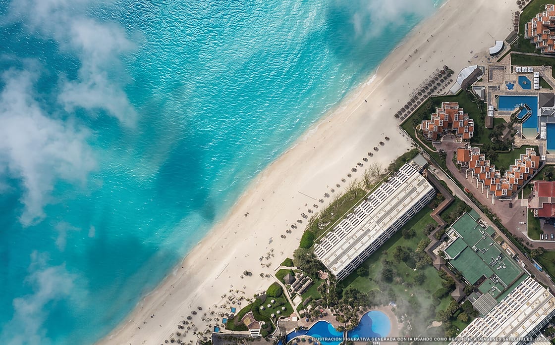 Illustrazione aerea di The Grand Oasis Cancún, Cancún (spiaggia Playa Ballenas), Caraibi messicani
