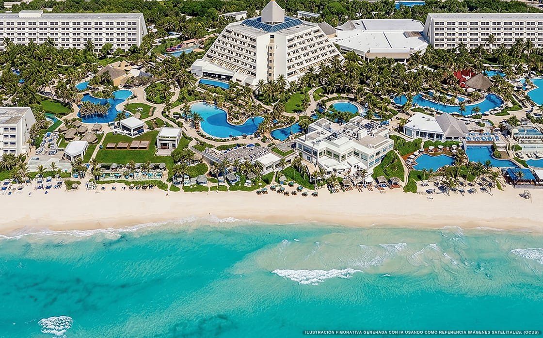 Illustrazione aerea di The Pyramid Cancún, Cancún (spiaggia Playa Ballenas), Caraibi messicani