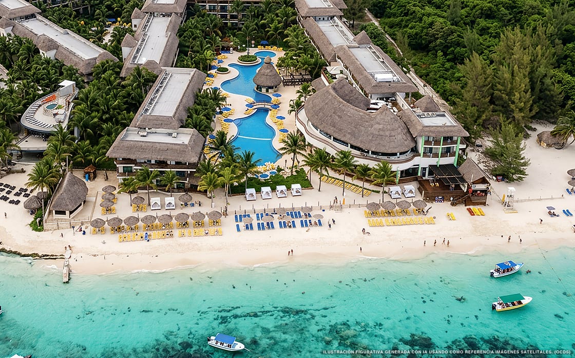 Illustration aérienne de The Reef Coco Beach, Playa del Carmen (plage Playa Cocos), Caraïbes mexicaines