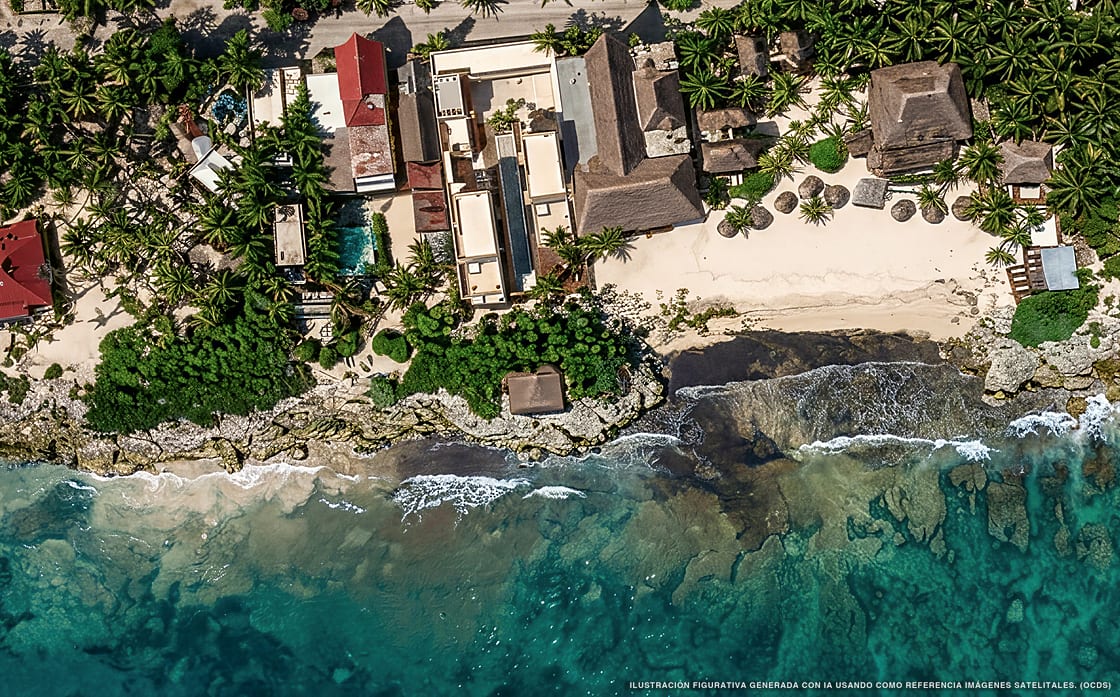 Illustration aérienne de Tropicalito Tulum, Tulum (plage Venado Azul), Caraïbes mexicaines