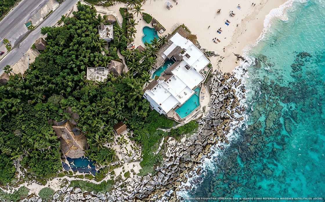 Illustration aérienne de Ventanas al Mar, Cozumel (plage Playa San Martin), Caraïbes mexicaines