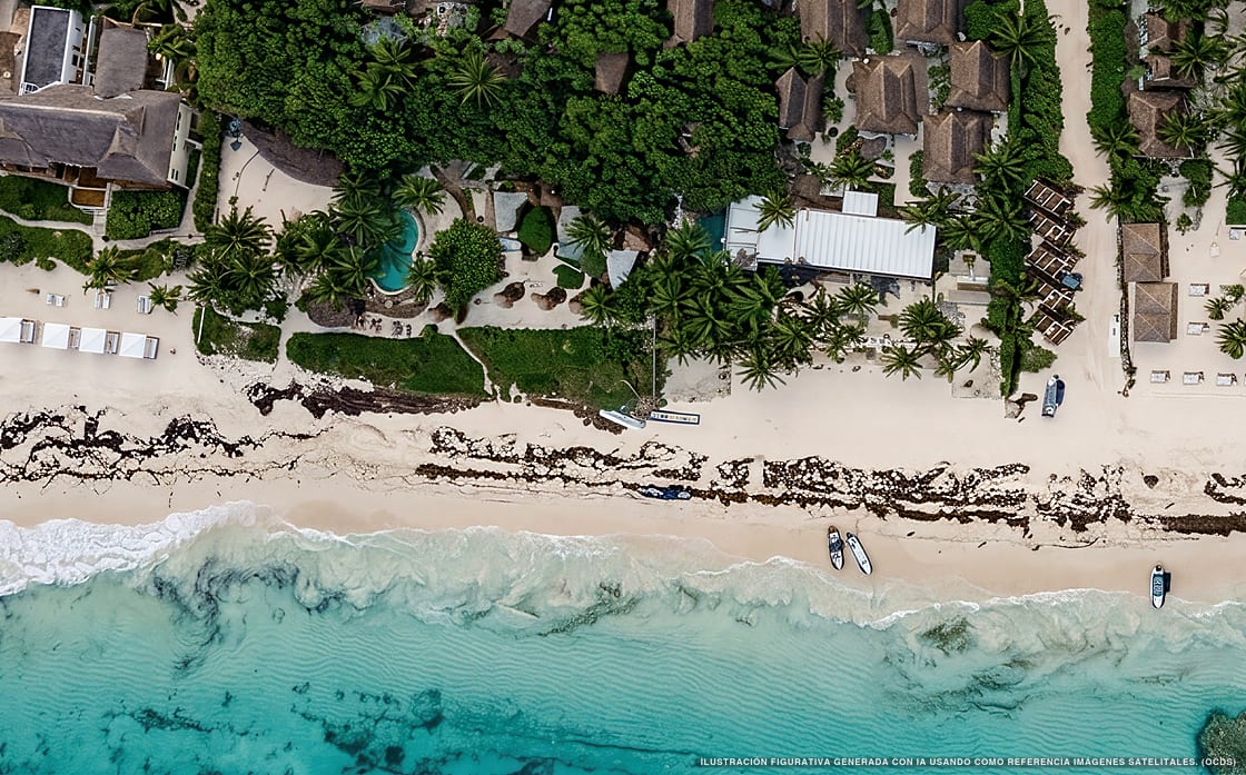 Illustration aérienne de Villa Pescadores Tulum, Tulum (plage Playa Paraiso Tulum), Caraïbes mexicaines