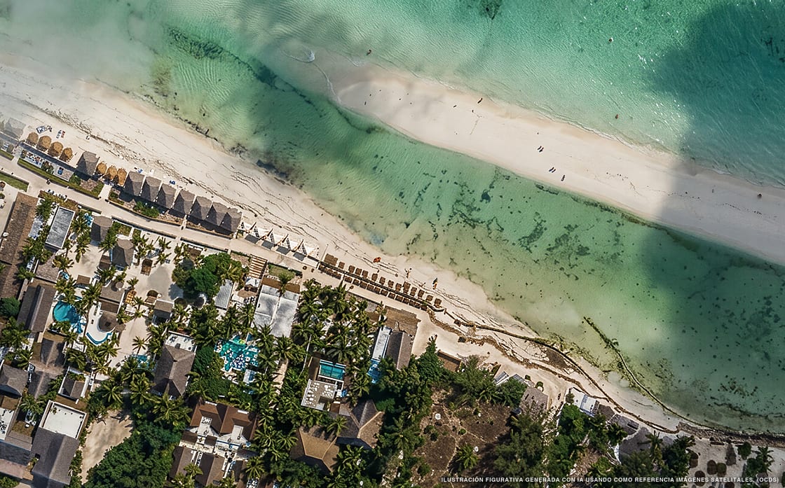 Illustrazione aerea di Villas Tiburón, Holbox (spiaggia Holbox Norte), Caraibi messicani