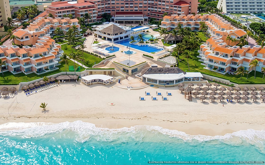 Illustration aérienne de Wyndham Grand Cancún, Cancún (plage Playa Ballenas), Caraïbes mexicaines