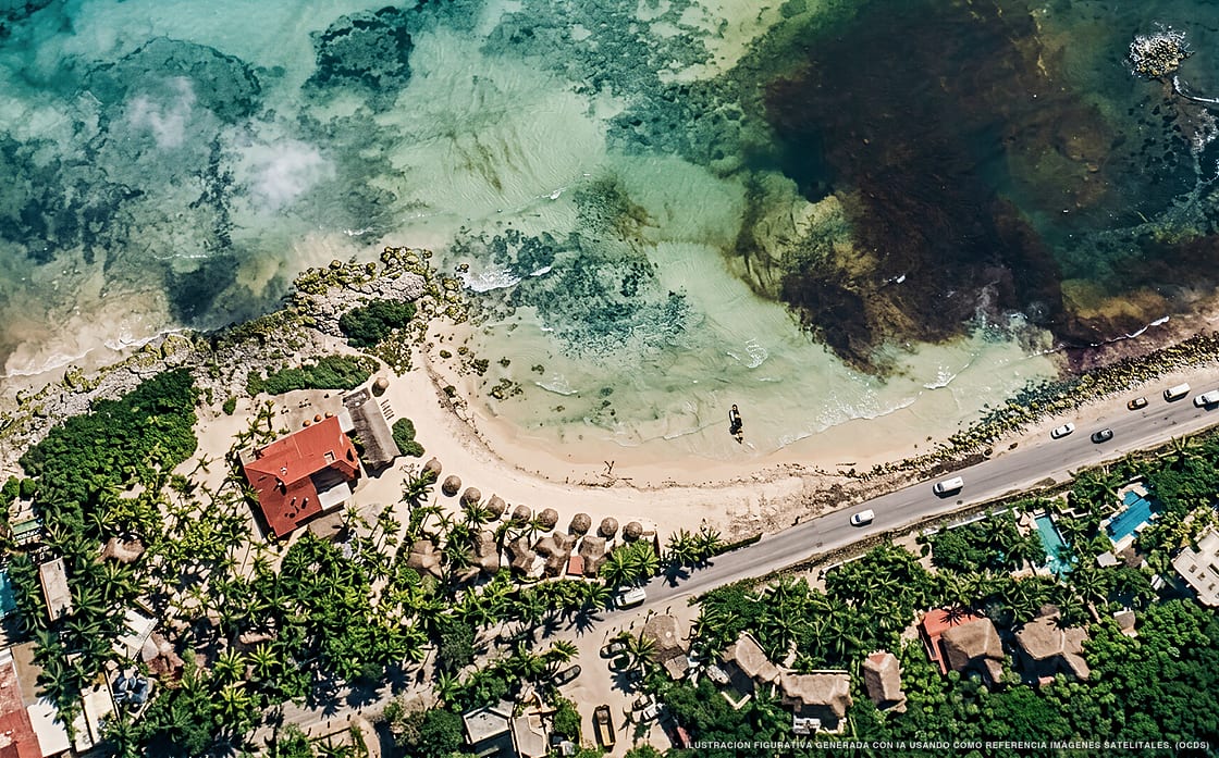 Illustration aérienne de Zamas Hotel, Tulum (plage Tulum Mirador I), Caraïbes mexicaines