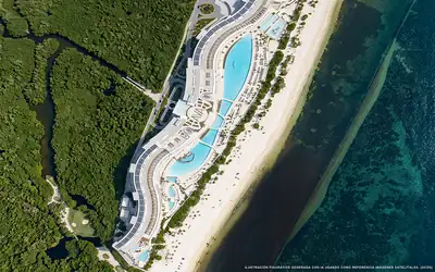 Illustration aérienne d'AVA Resort Cancún, Cancún (plage Playa Coral Ii), Caraïbes mexicaines