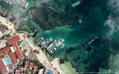 Illustrazione aerea di Cancún Bay, Cancún (spiaggia Playa Las Perlas), Caraibi messicani