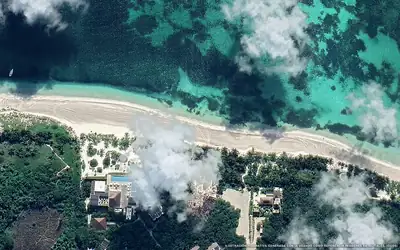Illustrazione aerea di Chablé Maroma, Playa del Carmen (spiaggia Playa Kanai), Caraibi messicani