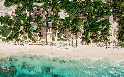 Illustrazione aerea di Coco Unlimited, Tulum (spiaggia Playa Del Pueblo), Caraibi messicani