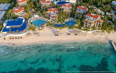 Illustration aérienne de Desire Pearl Riviera Maya, Puerto Morelos (plage Pureto Morelos Norte), Caraïbes mexicaines
