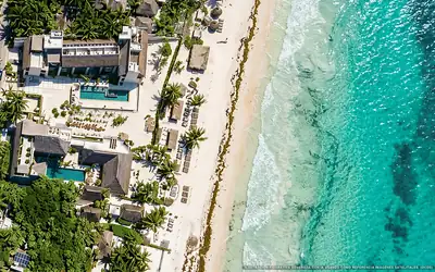 Illustrazione aerea di Hotel Panamera, Tulum (spiaggia Playa Del Pueblo), Caraibi messicani