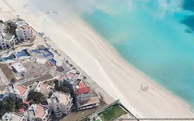 Illustrazione aerea di Hotel Riu Ventura, Cancún (spiaggia Playa Delfines), Caraibi messicani