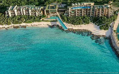 Illustration aérienne de La Casa de la Playa by Xcaret, Cozumel (plage Xcaret Arte), Caraïbes mexicaines