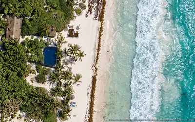 Illustrazione aerea di Libelula Tulum, Tulum (spiaggia Playa Del Pueblo), Caraibi messicani