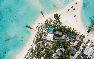 Illustrazione aerea di Lotus Beach Hotel, Isla Mujeres (spiaggia Playa Norte), Caraibi messicani