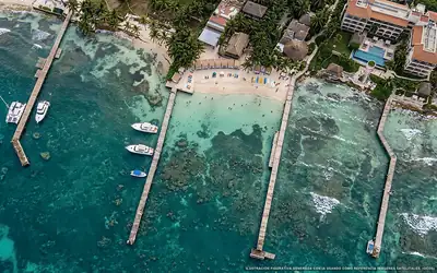 Illustrazione aerea di Maria's Kan Kin with Private Beach, Isla Mujeres (spiaggia Playa Garrafon), Caraibi messicani