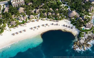 Illustrazione aerea di Maya Tulum, Tulum (spiaggia Playa Del Pueblo), Caraibi messicani