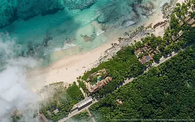 Illustrazione aerea di Mezzanine, Tulum (spiaggia Playa Condesa), Caraibi messicani
