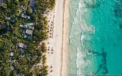 Illustrazione aerea di Nômade Temple Tulum, Tulum (spiaggia Playa Del Pueblo), Caraibi messicani