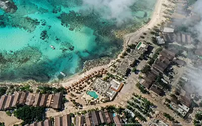 Illustrazione aerea di Paamul Hotel, Puerto Aventuras (spiaggia Pamul), Caraibi messicani
