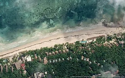 Illustrazione aerea di Papaya Playa Project, Tulum (spiaggia Playa Papaya), Caraibi messicani