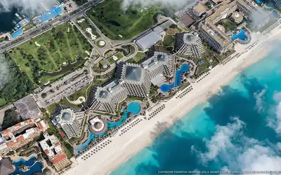 Illustration aérienne de Paradisus Cancún, Cancún (plage Playa Ballenas), Caraïbes mexicaines